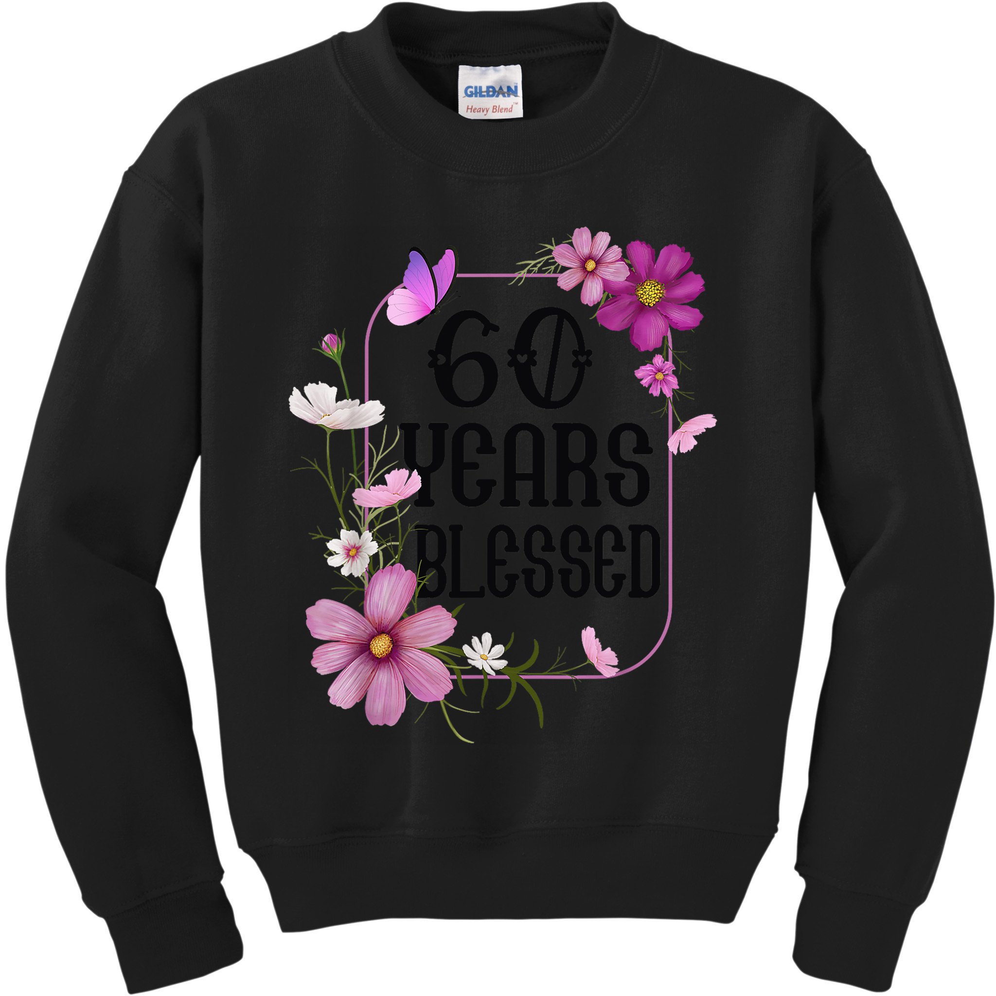 Turning 60 Birthday Butterfly With Floral 60th Birthday Kids Sweatshirt