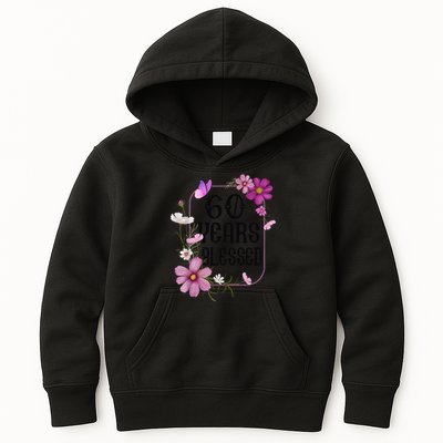 Turning 60 Birthday Butterfly With Floral 60th Birthday Kids Hoodie
