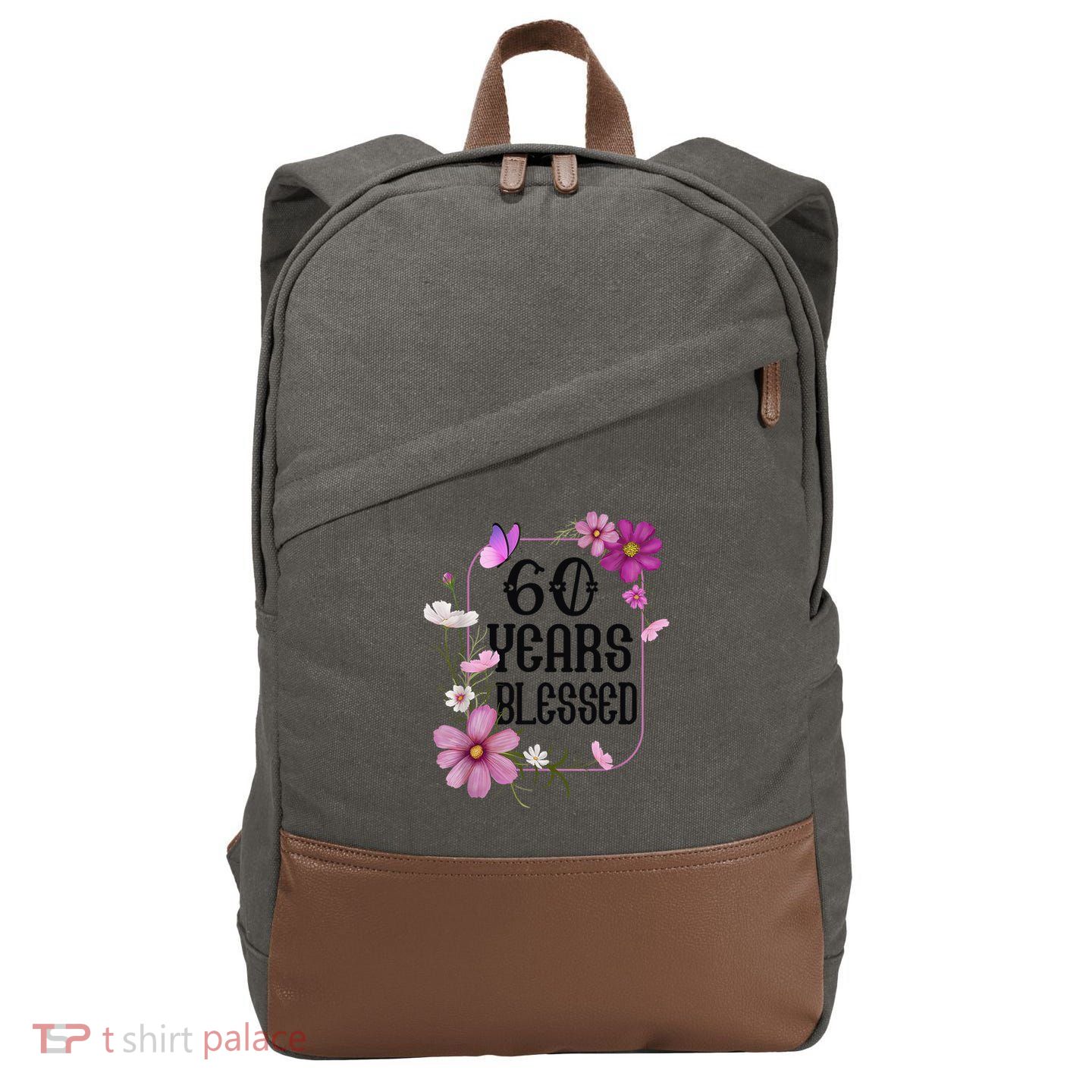 Turning 60 Birthday Butterfly With Floral 60th Birthday Cotton Canvas Backpack