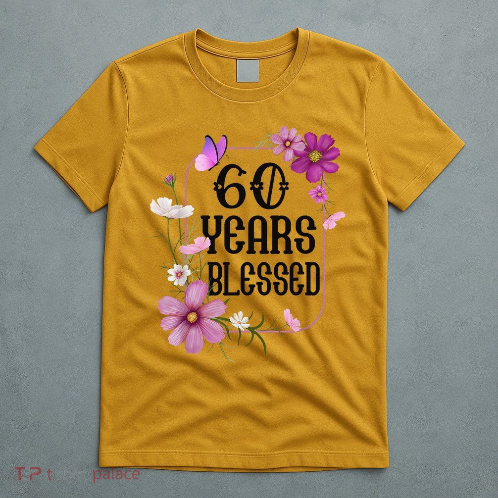 Turning 60 Birthday Butterfly With Floral 60th Birthday T-Shirt
