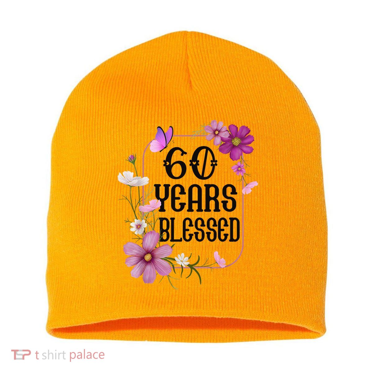 Turning 60 Birthday Butterfly With Floral 60th Birthday Short Acrylic Beanie