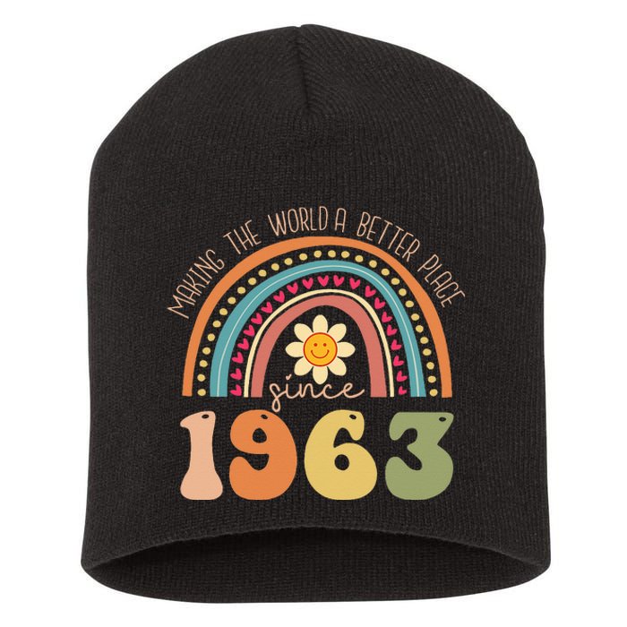 Turning 60 Retro 1963 60th birthday for  Short Acrylic Beanie