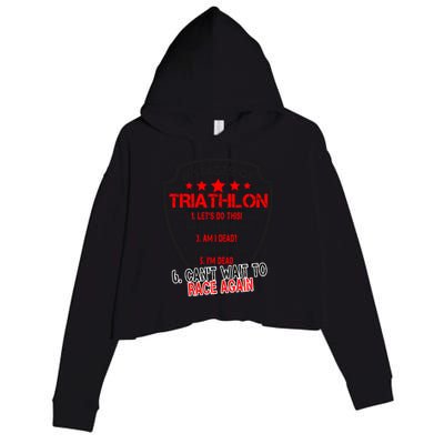 Triathlon 6 Stages Funny Triathlete First Race Gift Dad Mom Gift Crop Fleece Hoodie