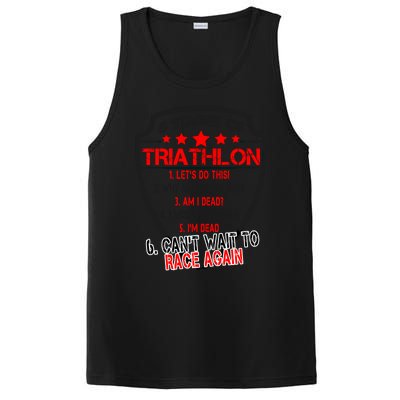 Triathlon 6 Stages Funny Triathlete First Race Gift Dad Mom Gift PosiCharge Competitor Tank