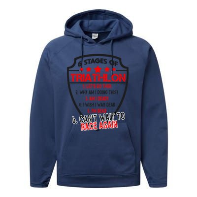 Triathlon 6 Stages Funny Triathlete First Race Gift Dad Mom Gift Performance Fleece Hoodie