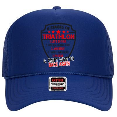 Triathlon 6 Stages Funny Triathlete First Race Gift Dad Mom Gift High Crown Mesh Back Trucker Hat