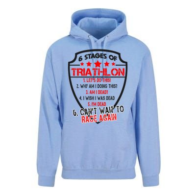 Triathlon 6 Stages Funny Triathlete First Race Gift Dad Mom Gift Unisex Surf Hoodie