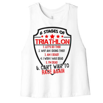 Triathlon 6 Stages Funny Triathlete First Race Gift Dad Mom Gift Women's Racerback Cropped Tank