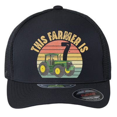 Tractor 7th Birthday 7 Year Old Farmer Farm Theme Bday Party Flexfit Unipanel Trucker Cap