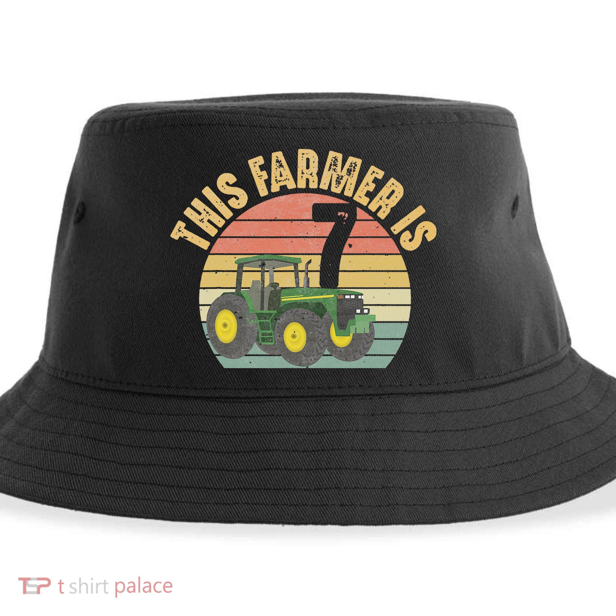 Tractor 7th Birthday 7 Year Old Farmer Farm Theme Bday Party Sustainable Bucket Hat