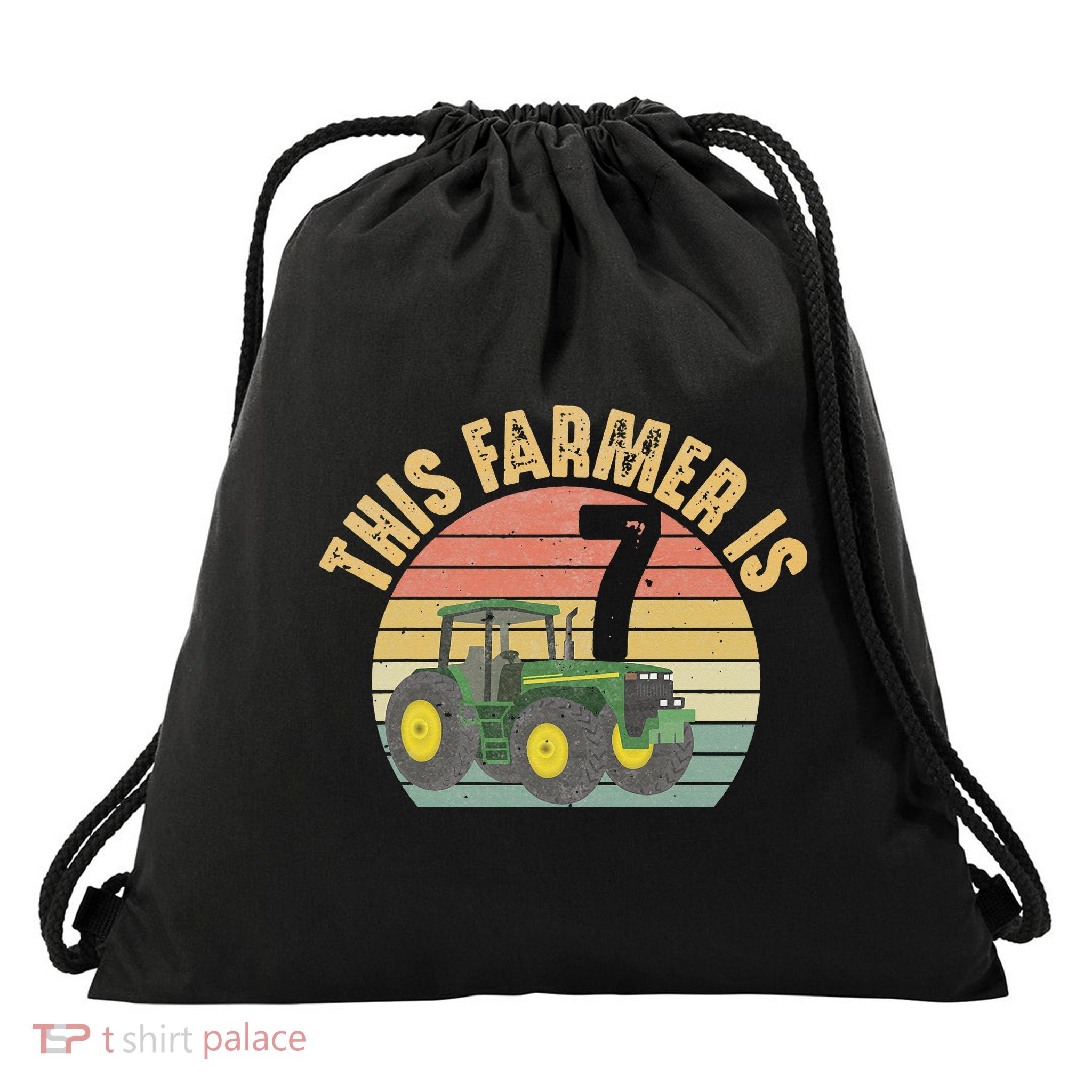 Tractor 7th Birthday 7 Year Old Farmer Farm Theme Bday Party Drawstring Bag