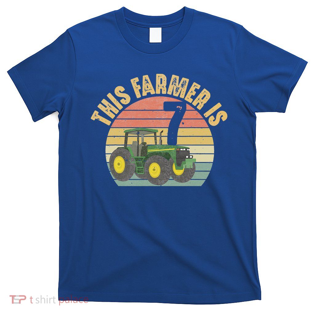 Tractor 7th Birthday 7 Year Old Farmer Farm Theme Bday Party T-Shirt