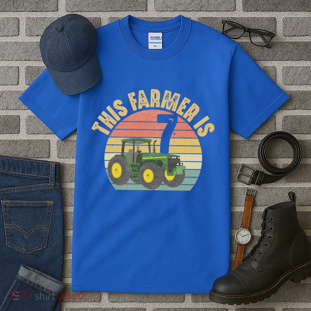 Tractor 7th Birthday 7 Year Old Farmer Farm Theme Bday Party Tall T-Shirt