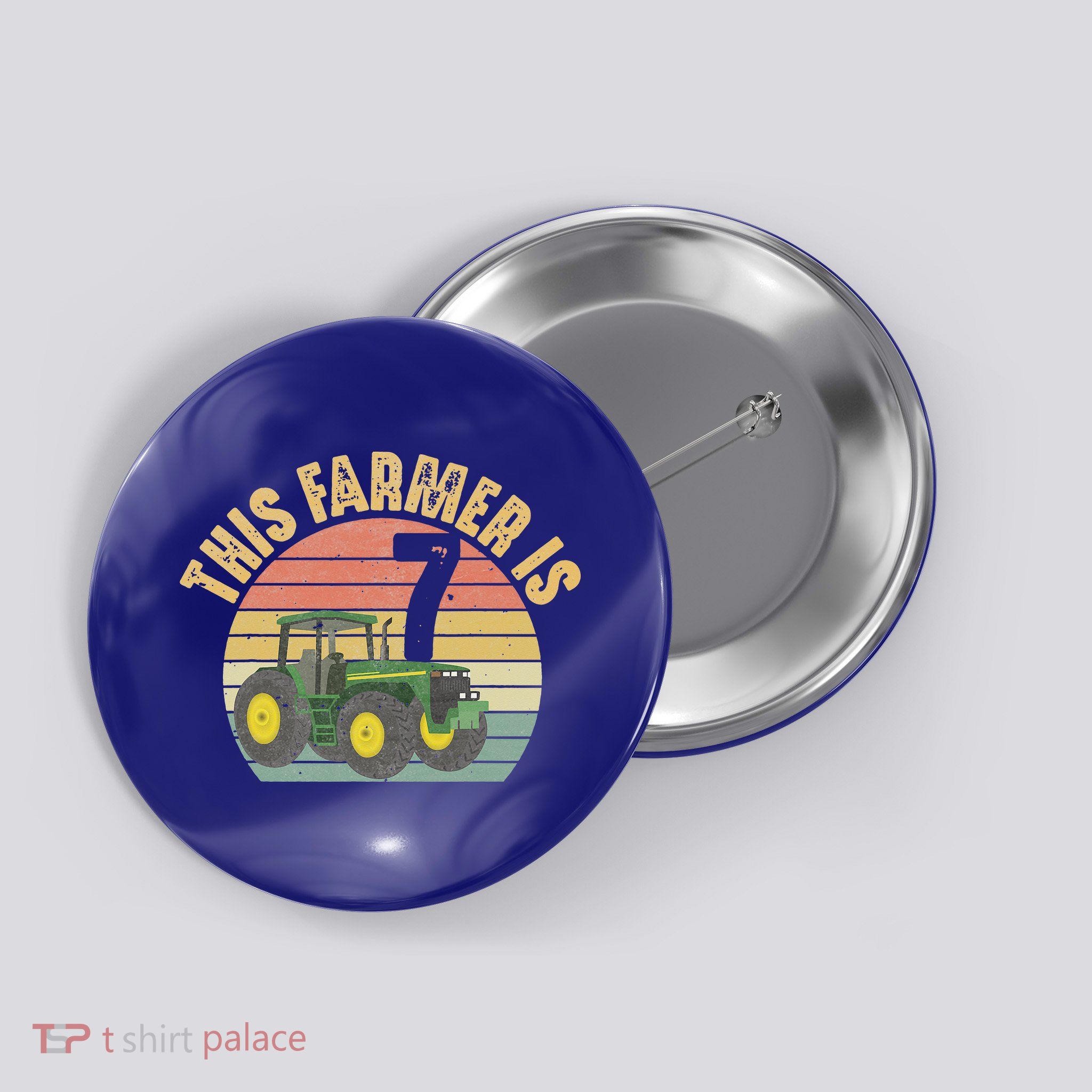 Tractor 7th Birthday 7 Year Old Farmer Farm Theme Bday Party Button