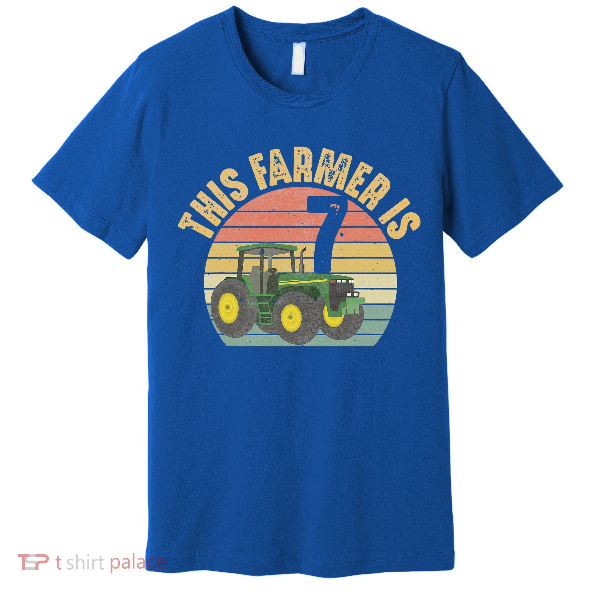 Tractor 7th Birthday 7 Year Old Farmer Farm Theme Bday Party Premium T-Shirt