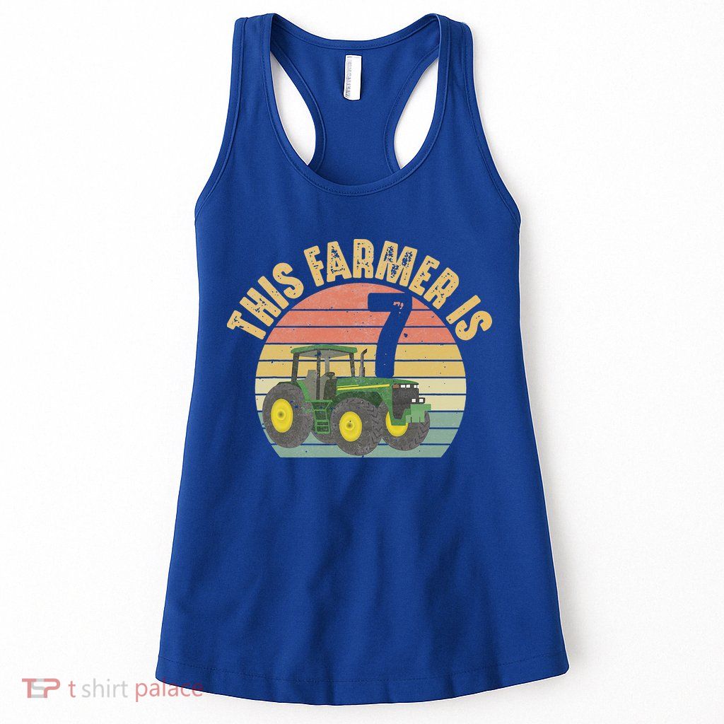 Tractor 7th Birthday 7 Year Old Farmer Farm Theme Bday Party Womens Tank Top