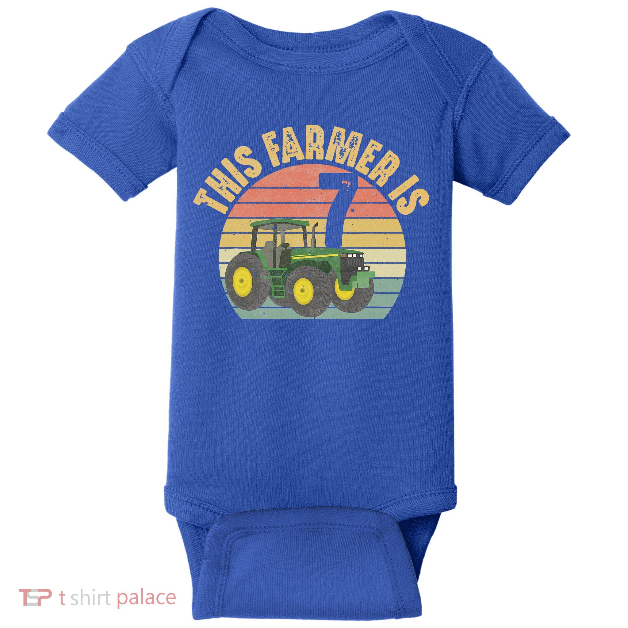 Tractor 7th Birthday 7 Year Old Farmer Farm Theme Bday Party Baby Bodysuit