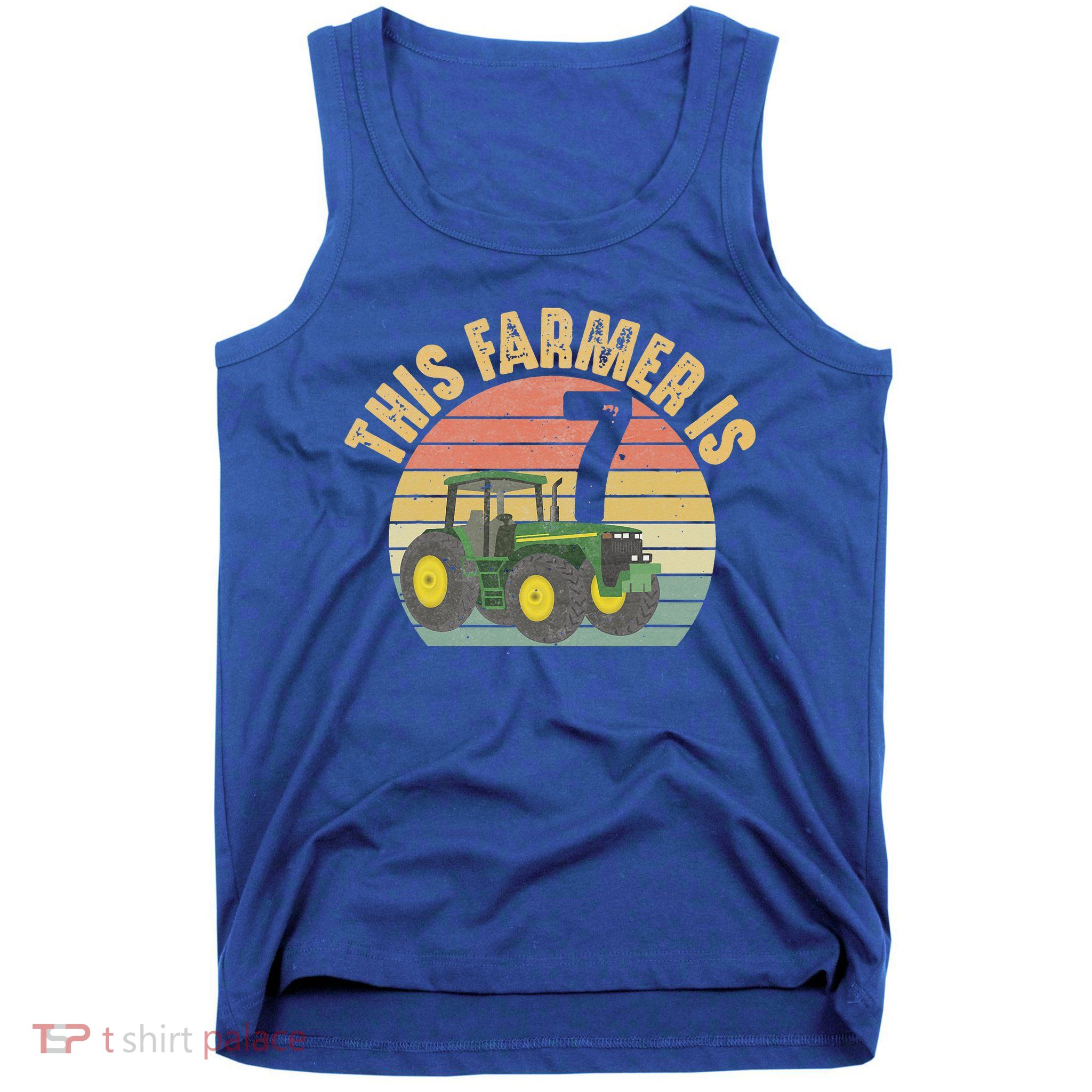 Tractor 7th Birthday 7 Year Old Farmer Farm Theme Bday Party Tank Top