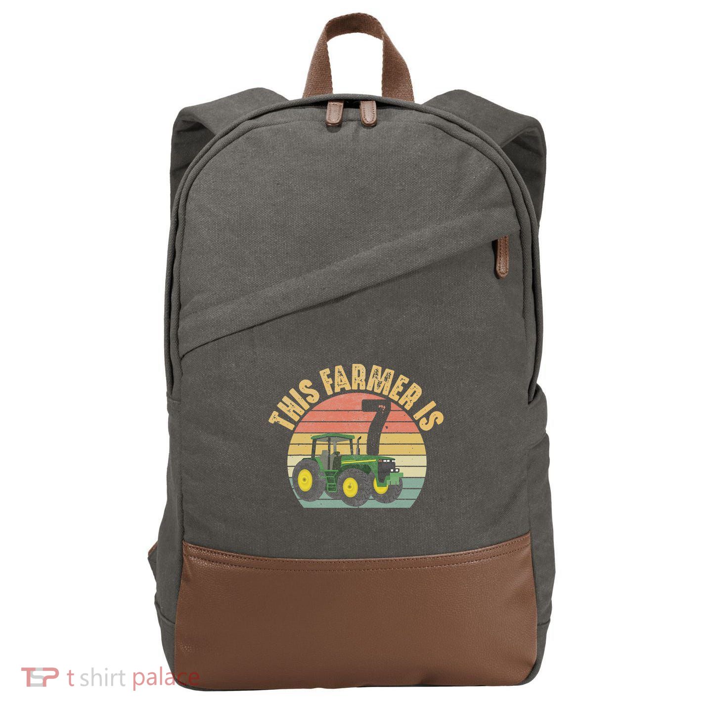 Tractor 7th Birthday 7 Year Old Farmer Farm Theme Bday Party Cotton Canvas Backpack