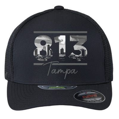 Tampa 813 Area Code Skyline Florida Vintage Flexfit Unipanel Trucker Cap