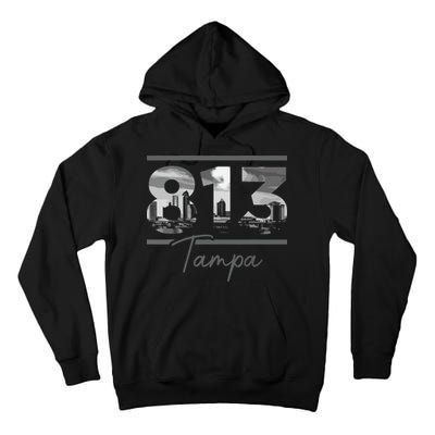 Tampa 813 Area Code Skyline Florida Vintage Tall Hoodie
