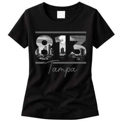 Tampa 813 Area Code Skyline Florida Vintage Womens T-Shirt