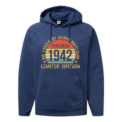 Turning 80 Birthday Decorations 80th Bday 1942 Birthday Gift Performance Fleece Hoodie