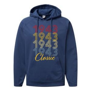 Turning 80 Birthday Decorations 80th BDay 1943 Birthday Performance Fleece Hoodie