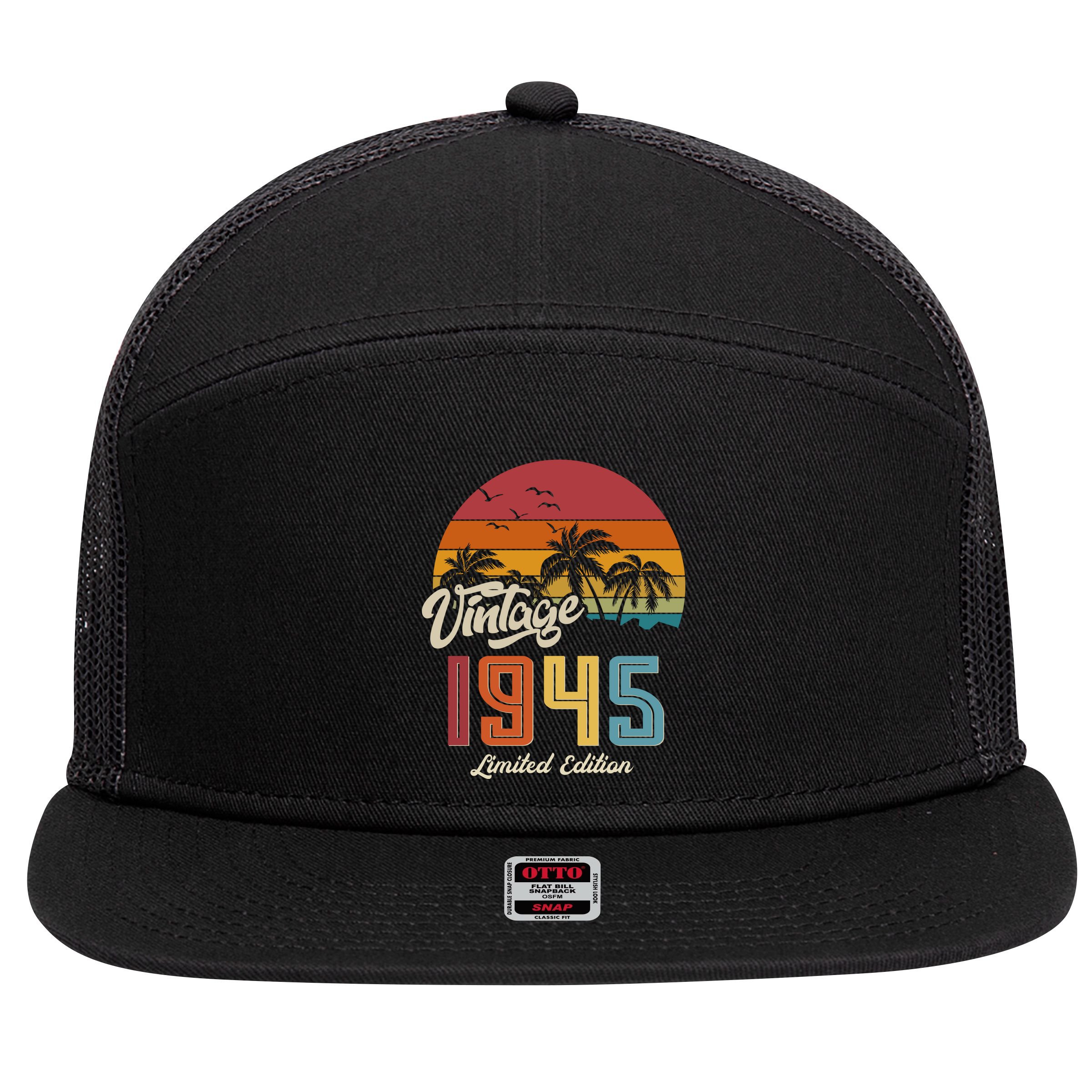 Tropical 80th Birthday Vintage 1945 Limited Edition 7 Panel Mesh Trucker Snapback Hat