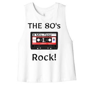 The 80's Rock ! Cassette Tape Black Print Gift Women's Racerback Cropped Tank