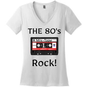 The 80's Rock ! Cassette Tape Black Print Gift Women's V-Neck T-Shirt