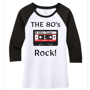 The 80's Rock ! Cassette Tape Black Print Gift Women's Tri-Blend 3/4-Sleeve Raglan Shirt