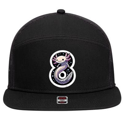 Turning 8 Years Old Axolotl Birthday Party 8th Boy Bday Girl 7 Panel Mesh Trucker Snapback Hat