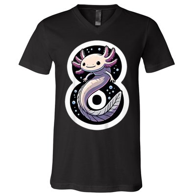 Turning 8 Years Old Axolotl Birthday Party 8th Boy Bday Girl V-Neck T-Shirt