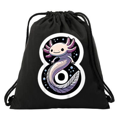 Turning 8 Years Old Axolotl Birthday Party 8th Boy Bday Girl Drawstring Bag