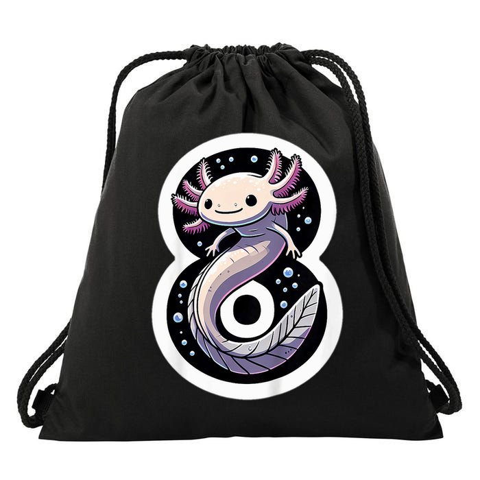 Turning 8 Years Old Axolotl Birthday Party 8th Boy Bday Girl Drawstring Bag