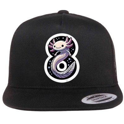 Turning 8 Years Old Axolotl Birthday Party 8th Boy Bday Girl Flat Bill Trucker Hat