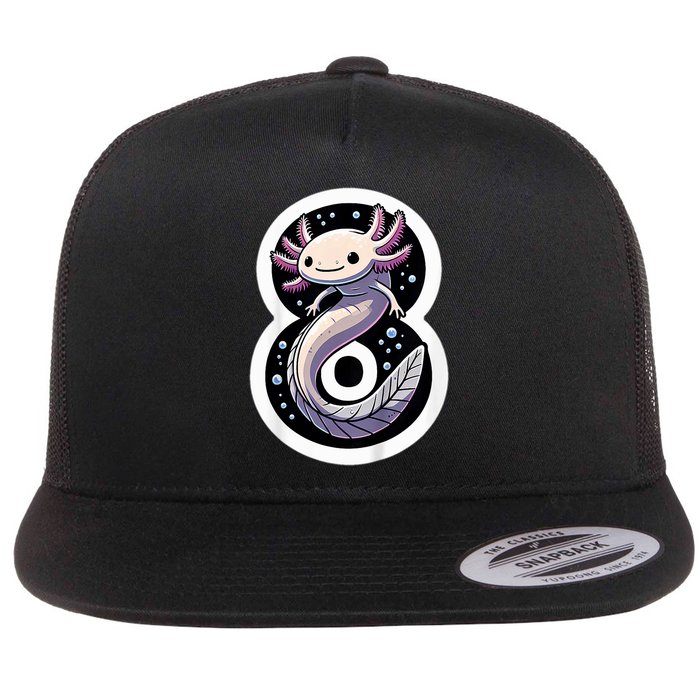 Turning 8 Years Old Axolotl Birthday Party 8th Boy Bday Girl Flat Bill Trucker Hat