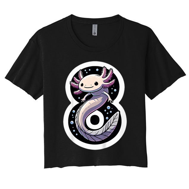 Turning 8 Years Old Axolotl Birthday Party 8th Boy Bday Girl Women's Crop Top Tee