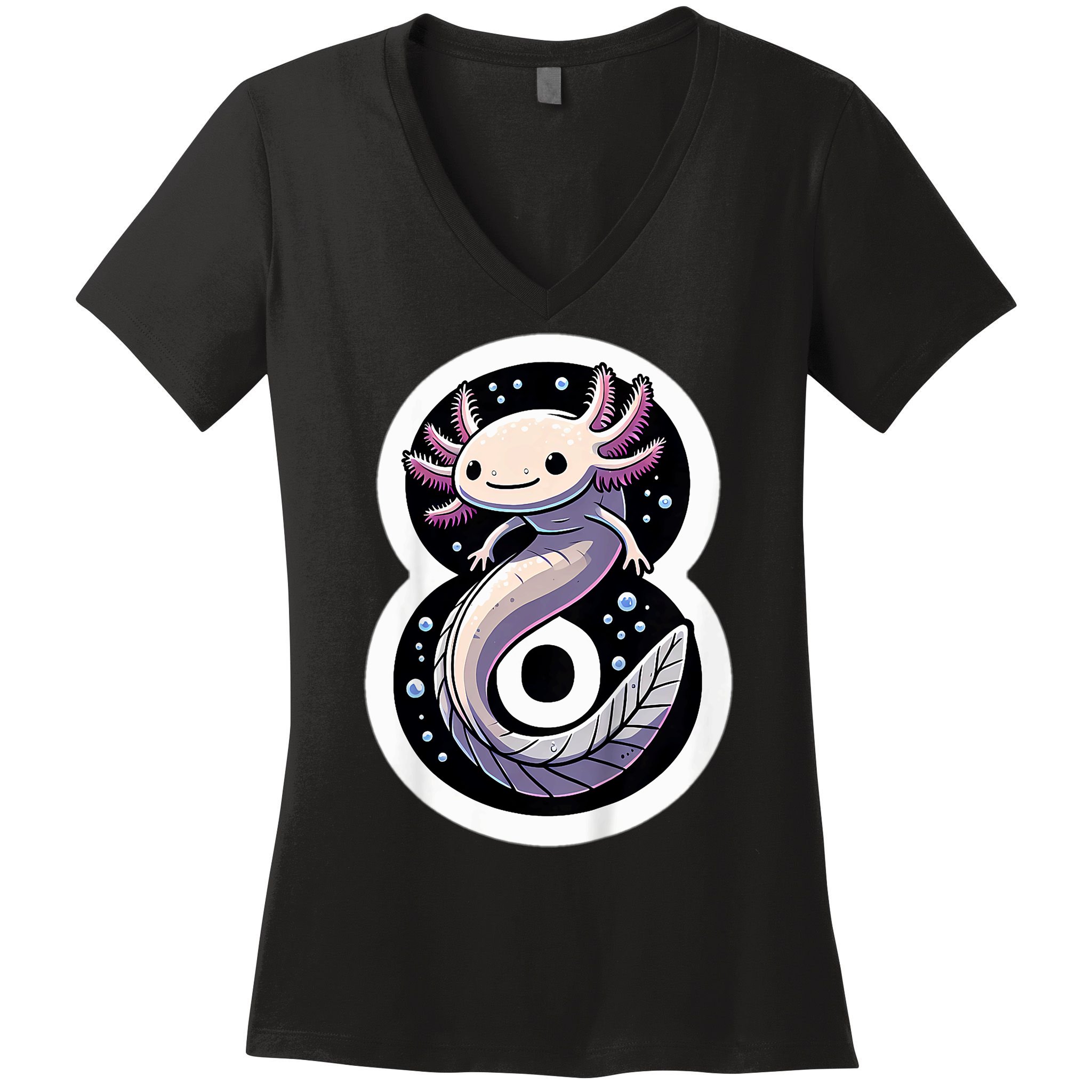 Turning 8 Years Old Axolotl Birthday Party 8th Boy Bday Girl Women's V-Neck T-Shirt