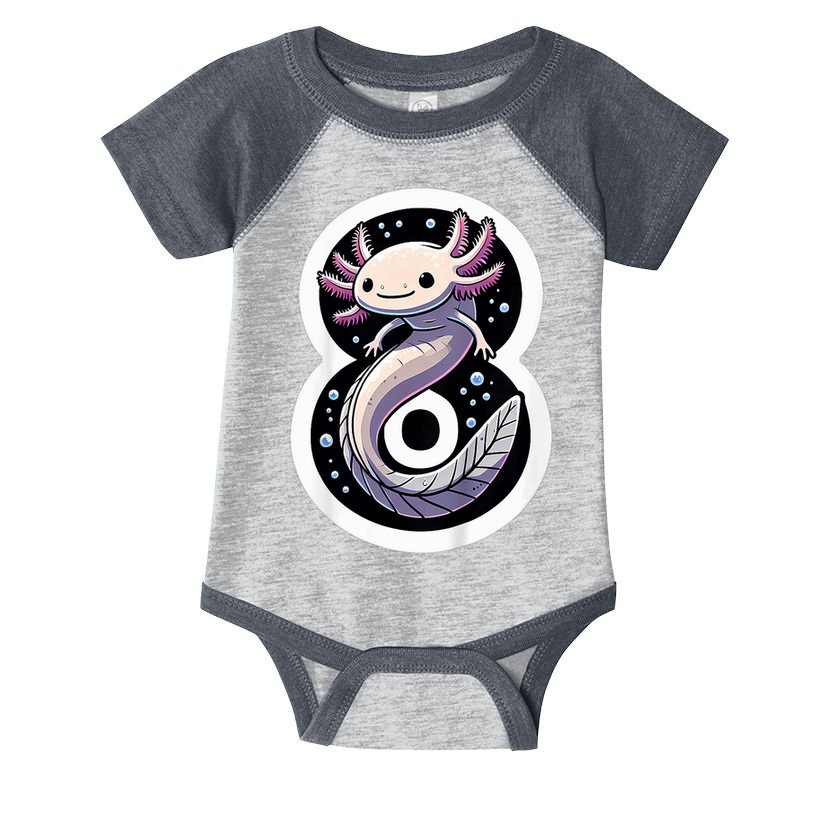 Turning 8 Years Old Axolotl Birthday Party 8th Boy Bday Girl Infant Baby Jersey Bodysuit