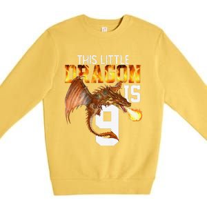 Turning 9 Year Old Birthday Gift Dragon 9th Bday Premium Premium Crewneck Sweatshirt