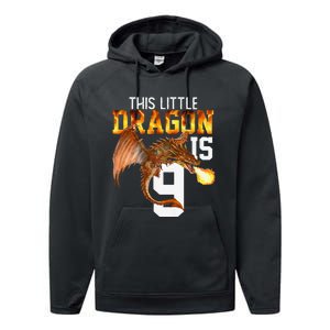 Turning 9 Year Old Birthday Gift Dragon 9th Bday Premium Performance Fleece Hoodie