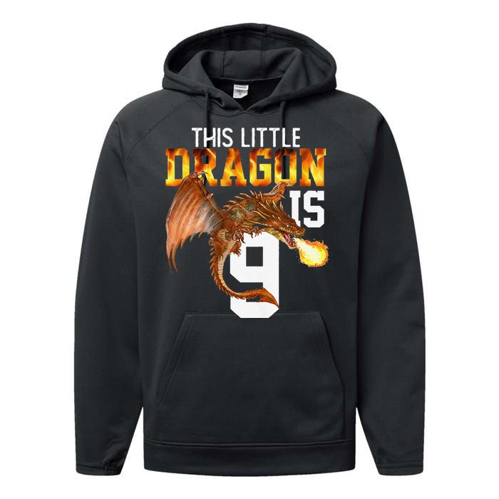 Turning 9 Year Old Birthday Gift Dragon 9th Bday Premium Performance Fleece Hoodie