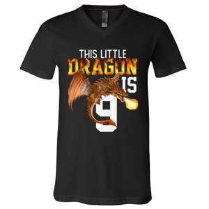 Turning 9 Year Old Birthday Gift Dragon 9th Bday Premium V-Neck T-Shirt