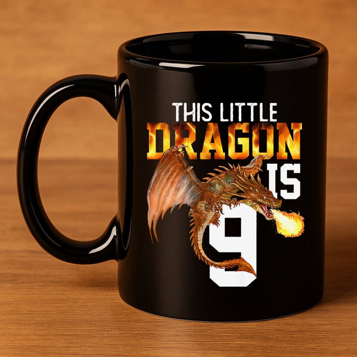 Turning 9 Year Old Birthday Gift Dragon 9th Bday Premium 11oz C Handle Ceramic Mug