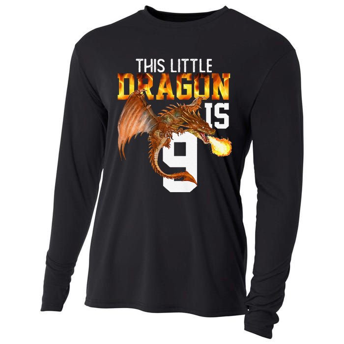 Turning 9 Year Old Birthday Gift Dragon 9th Bday Premium Cooling Performance Long Sleeve Crew