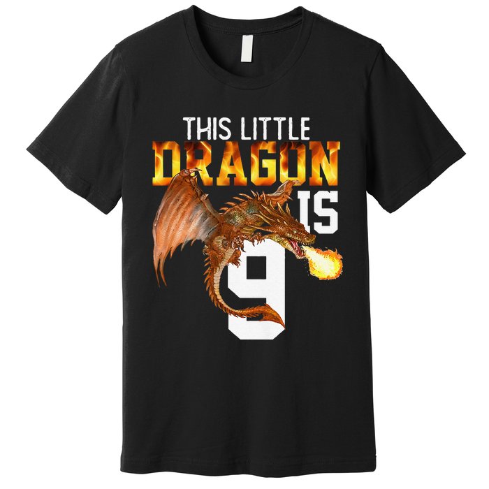 Turning 9 Year Old Birthday Gift Dragon 9th Bday Premium Premium T-Shirt