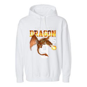 Turning 9 Year Old Birthday Gift Dragon 9th Bday Premium Garment-Dyed Fleece Hoodie