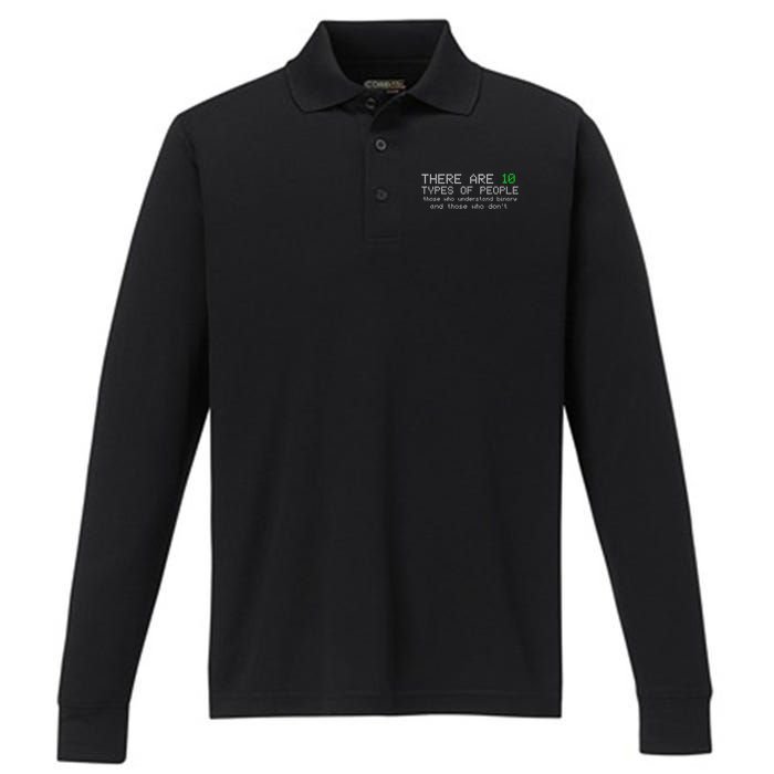 There Are 10 Types Of People Binary Funny Computer Nerd Gift Performance Long Sleeve Polo